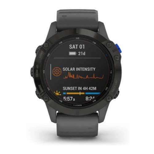 Garmin 010-02410-10 Fenix 6 Pro Solar, Multisport GPS Watch with Solar Charging Capabilities, Advanced Training Features and Data, Black with Slate Gray Band 5