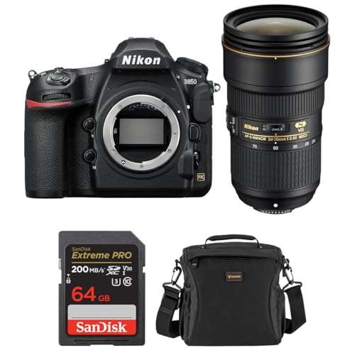 Nikon D850 DSLR Camera with AF-S NIKKOR 24-70mm f/2.8E ED VR Lens, Bundle with 64GB Memory Card, Alpine 160 Shoulder Bag 1