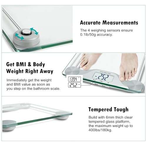 NUTRI FIT Digital Body Weight Bathroom Scale BMI, Accurate Weight Measurements Scale,Large Backlight Display and Step-On Technology,400 Pounds 5