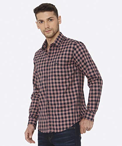 Mufti Men's Checkered Slim Fit Casual Shirt (FLS-0012_Navy_XXL) 4