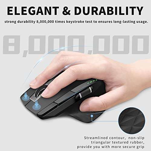 Rapoo Bluetooth Wireless Mouse, 4 Adjustable DPI Rechargeable, Multi-Device (3 Bluetooth+USB) Programmable Ergonomic Mouse with Side Roller, Laser Mouse for Laptop Desktop PC 4
