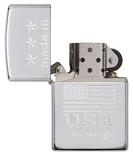 Zippo Made in USA with Flag Pocket Lighter, High Polish Chrome, One Size 4