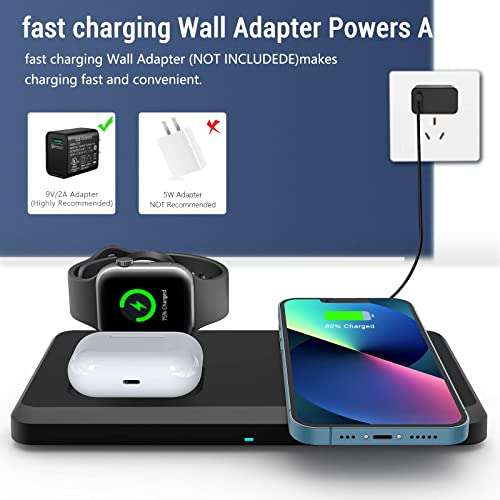 Wireless Charger, Wireless Charging Station Compatible with iPhone 13/13 Pro/12/12 Pro/11/11 Pro/SE/XS Max/XR/X/8,iWatch se/6/5/4/3/2, AirPods 2/ Pro 6