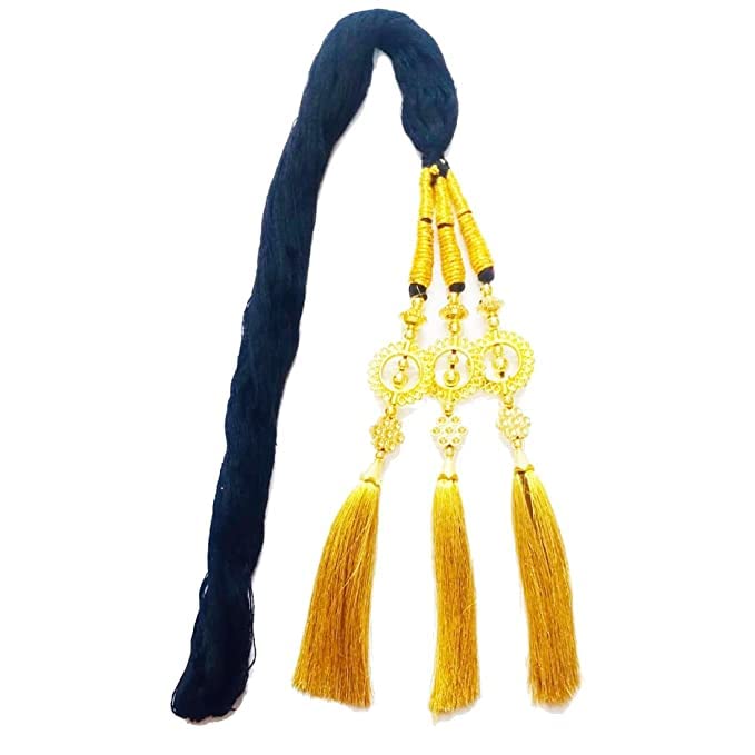 SIYAA Women's Punjabi Pranda Hair Extension Choti Parandi,Long Length Beautiful Braid Tassles Traditional Hair Accessories for Girls Golden