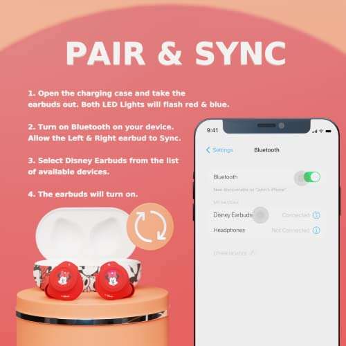 Disney Minnie Mouse Bluetooth Earbuds with Charging Case- Bluetooth Wireless Headset with Built-in Mic and 30 Hours of Playtime- Minnie Mouse Gifts for Women, Men and All Fans of Disney Gifts 3