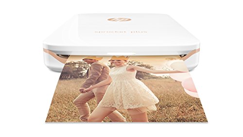 HP Sprocket Plus Instant Color Photo Printer, Print 30% Larger Photos on 2.3x3.4 Sticky-Backed Paper – White (2FR85A)