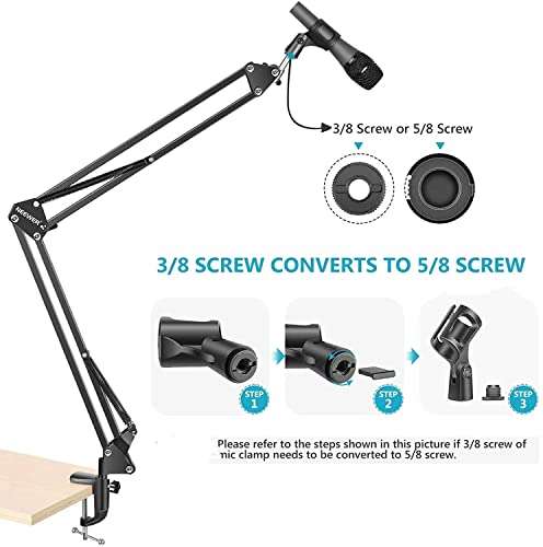 MARVELOUSLY Adjustable Microphone Suspension Boom Scissor Arm Stand, Max Load 1 KG Compact Mic Stand for Radio Broadcasting, Voice-Over, Stage and TV Stations 6