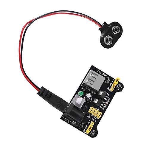 ALAMSCN 3.3V 5V MB102 Solderless Breadboard Power Supply Module with 9V Battery Clip Power Cable 2.1x 5.5mm Male DC Jack Plug for Arduino (Pack of 3) 5
