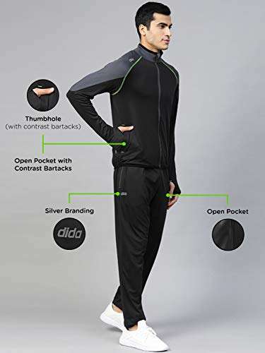 DIDA Black Polyester Athletic Gym Running Sports Tracksuit for Men, XL (TP5181) 3