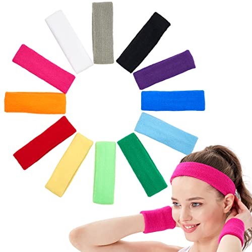 Mallofusa 12 PCS Sports Basketball Headband Sweatband Head Sweat Band Brace Outdoor for Men Women Kids Doing Yoga Running Tennis 6