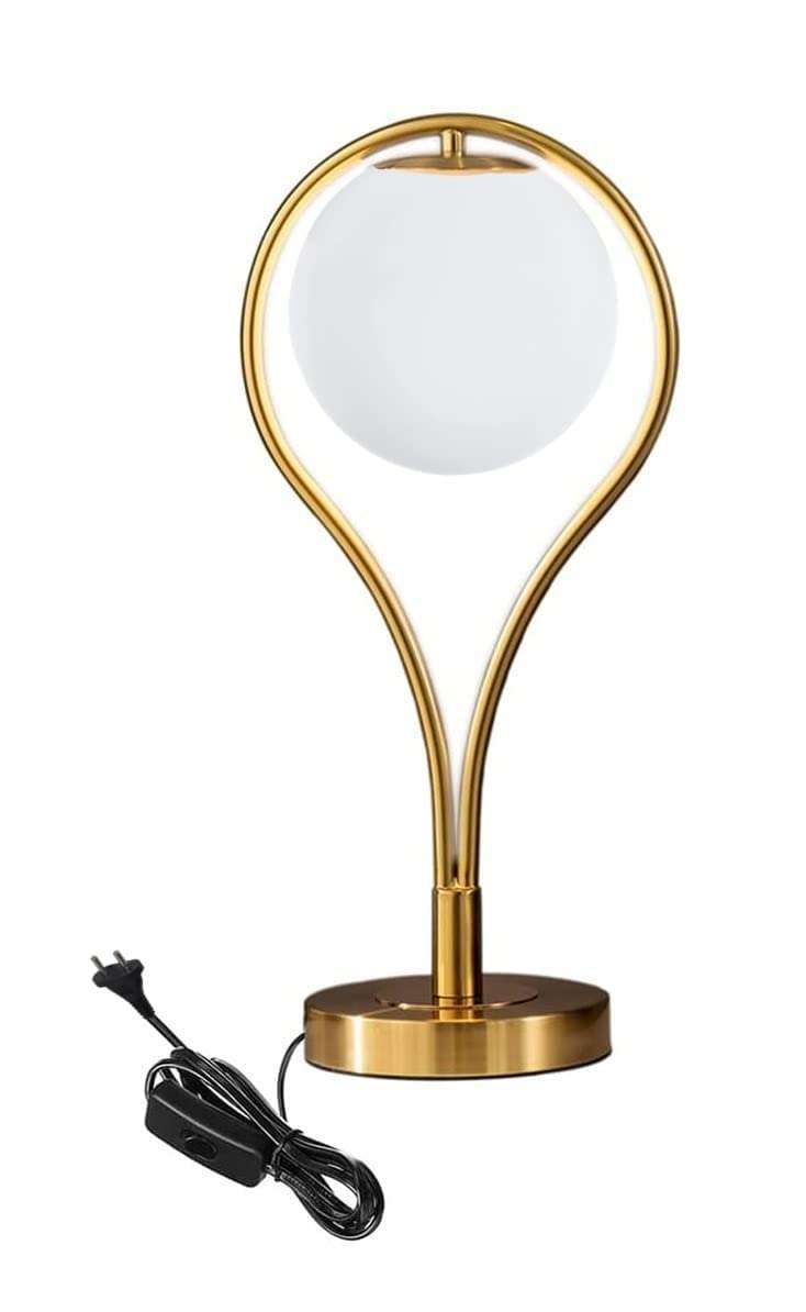 NKMD Mid Century Modern Table Lamp with Milky White Glass lampshade Antique Racket Design Contemporary Night Lamp for Bedside Bed for Living Room & Study/Office Table(Bulb Included) 3