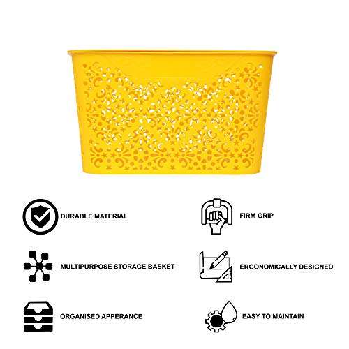 Cutting EDGE Turkish Baskets Bin with Lid for Laundry Organization, Kitchen, Baby/Kids Clothes, Diaper, Medicine, Toys Organizer with Handle (41.7X32.7X25.5, Yellow) 2
