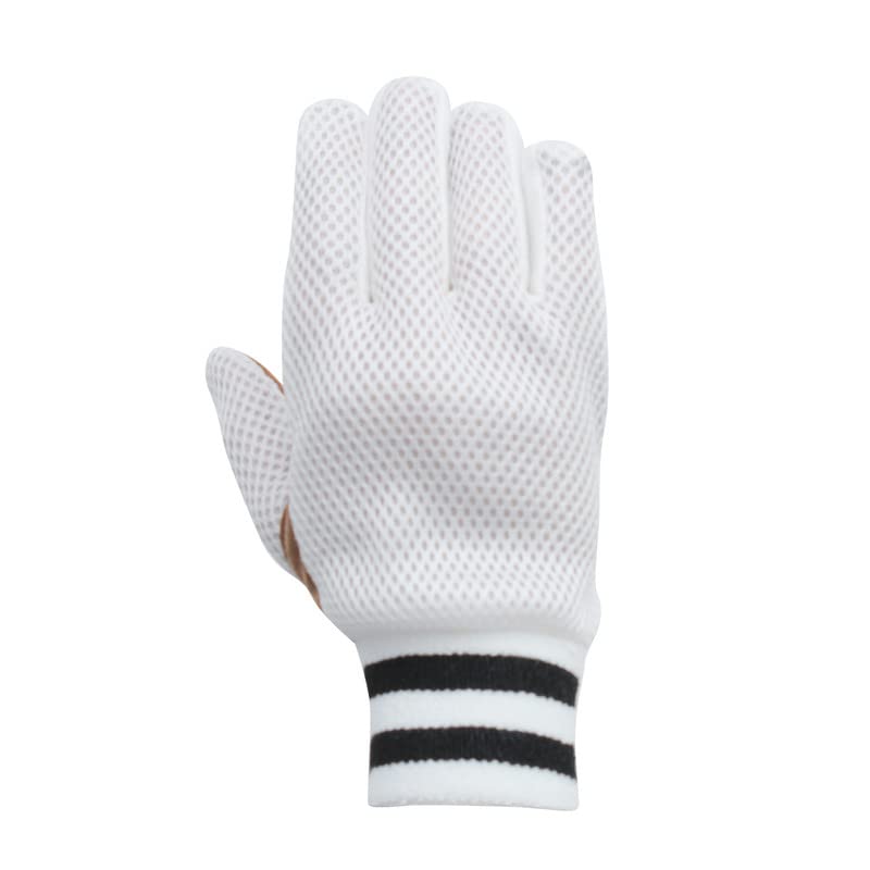 WHITEDOT SPORTS Leather Whitedot Net Albatross Chamois Cricket Wicket Keeping Inner Gloves, White, Large 6