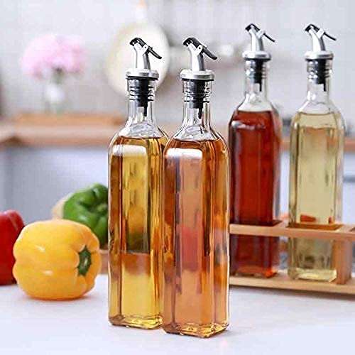 NOBILEA 4 Pcs Glass Oil Dispenser, Vinegar Dispenser, BPA Free, Salad Dressing Cruet Glass Bottle Olive Oil Bottles Dispenser (500 ML Each) (Pack of 4) 1