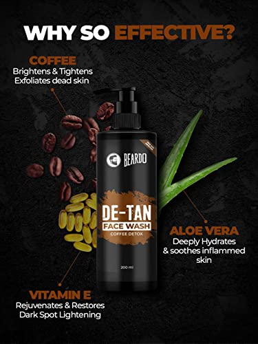 BEARDO DeTan Face Wash for Men, 200ml | Coffee Facewash, Aloe Vera, Vitamin E | Helps to Reduce Tan | Exfoliates & Hydrates for Smooth & Oil Free Skin 4