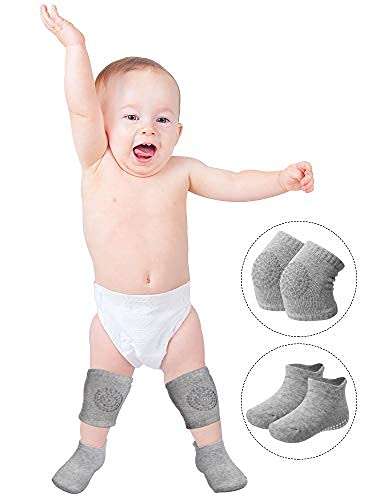 10 Pairs Baby Crawling Anti-Slip Knee Pads and Anti-Slip Baby Socks Set Unisex Toddler Knee Protectors Non Slip Ankle Socks (Chic Colors) 5