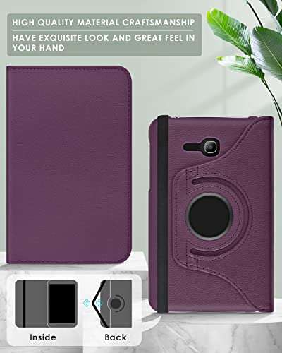 DETUOSI Rotating Case for Samsung Galaxy Tab 3 Lite 7.0" 2014 (SM-T110/ T113), 360° Swivel Multi-Angle Stand Folio Lightweight Leather Book Cover + Protective Hard Back Shell + Elastic Strap Closure 3