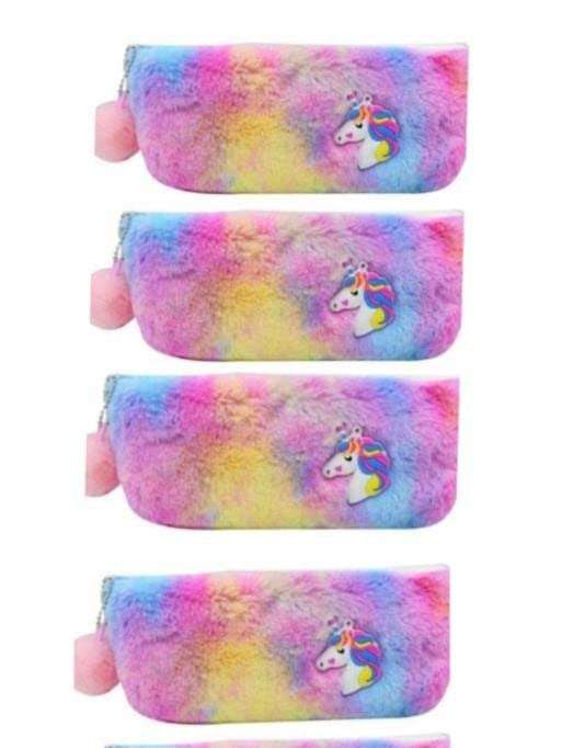 Economical Store 91 Pack of 4 Fur Rainbow Pouch Pencil Pouch Soft Toys for Children, Kids Favorite Pencil Box Makeup Cosmetic Travelling Bag Purse for Girls Women. 1