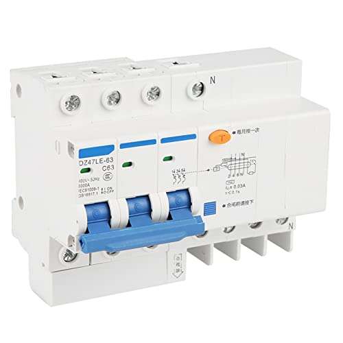 Residual Current Circuit Breaker, DZ47LE-63 3P + N C63 RCCB Air Switch with Short Circuit Protection, Electrical Leakage, Overload, for 230V Circuit 63A 30mA ZozCgkdz 6
