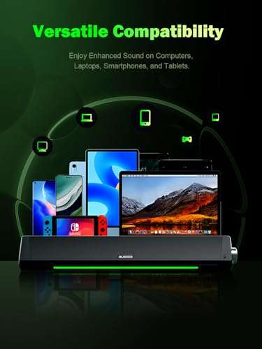 BLUEDEE Computer Speakers, Bluetooth Soundbar, HiFi Stereo, 3.5mm Aux-in Connection, USB Powered Speakers for Desktop Monitor, PC, Laptop, Tablets 4