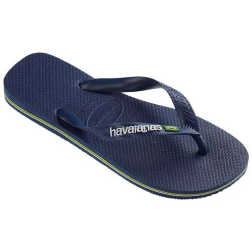 Havaianas Women's Brazil Logo Flip flops - Spring and Summer Sandals for Women - Navy Blue, 11/12W - 9/10M 2