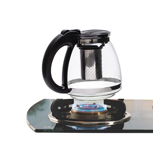 CROCKERI Carafe Flame Proof Glass Kettle Teapot with Strainer/Stainless Steel Infuser | Microwave & Gas Safe (1500 ML) 1