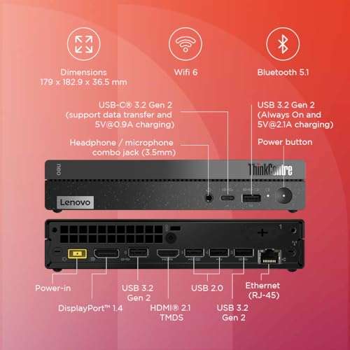 Lenovo ThinkCentre Neo 50q Tiny Intel Core i5 13th Gen Light Desktop (8GB/512GB SSD/DOS/USB Calliope Mouse & Keyboard/Intel UHD Graphics/WiFi 6/BT 5.1/Vesa Mount/Black/3Y Premier Support), 12LNA00LIH 6