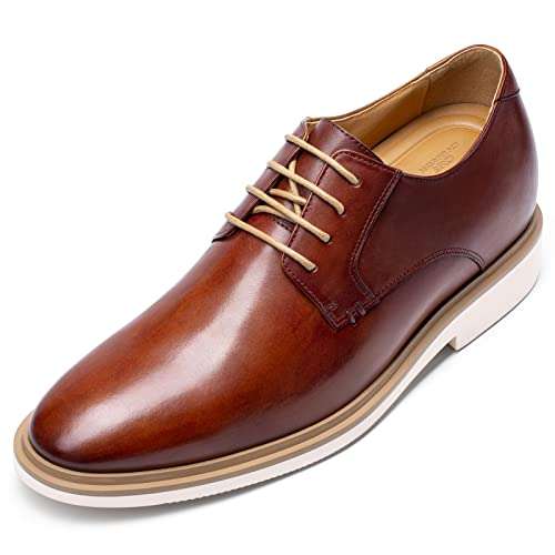 CHAMARIPA Men's Height Increasing Derby Shoes, Genuine Calfskin Leather Elevator Shoes That Make You 7 CM / 2.76 Inches Taller, Brown, H3D209B0031D, size11.5. 1
