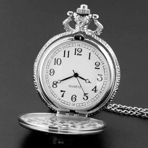 Retro Pocket Watch Relief Art American Southwest Cross Totem Compass Case Quartz Pocket Watch with Chain Christmas Graduation Birthday Gifts(Silver) 2