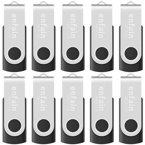 Enfain 32GB USB 2.0 Flash Drive 10-Pack - Swivel Design, Reliable Data Storage for Home, Office, School - Bulk USB Memory Sticks Compatible with PC, Laptop, Mac (Black) 1