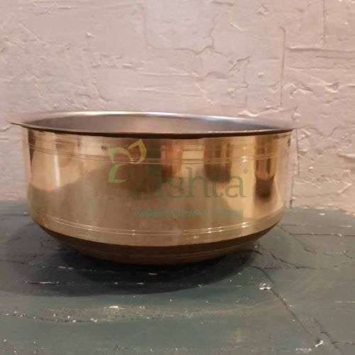 Zishta Traditional Wisdom in Practice Handmade Brass Cooking Pot Sarva - Extra Large, Pital Cookware, Utensil with Tin Coating | Kadai (Dia: 28cm, Cap: 4.75-5.0L, H: 12cm, 1.1 Kg) 2