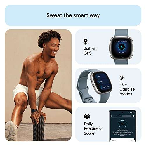 Fitbit Versa 4 Fitness Watch (Waterfall Blue/Platinum Aluminium) with 6-Month Premium Membership 3
