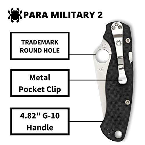 Spyderco Para Military 2 Signature Left-Handed Knife with 3.42" CPM S30V Steel Blade and Durable G-10 Handle - PlainEdge - C81GPLE2 4