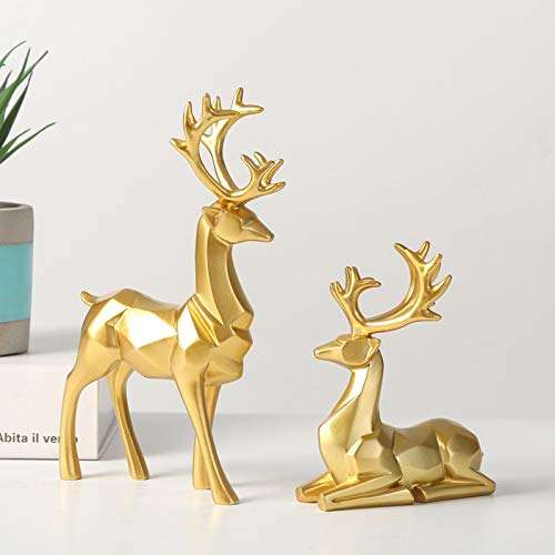 2pcs Elk Resin Home Decor Lucky Deer Statue Luxury Style Creative Craft Reindeer Figurines for Living Room, Bedroom, Office Desktop (Gold) 2