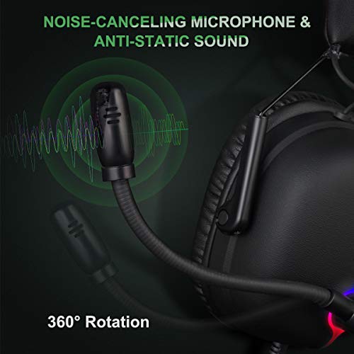Gaming Headset Headphones with Microphone for Nintendo Switch Xbox One PS4, 4 Speaker Drivers Wired Headset with RGB Light, Noise Canceling Bass Surround Soft Memory Earmuffs for PC Controller PS5 3