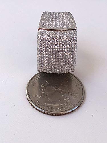 HarlemBling Solid 925 Sterling Silver Men's Ring - Iced Out Ring - Icy Hip Hop Square Micropave Men's Hip Hop Ring (12) 3