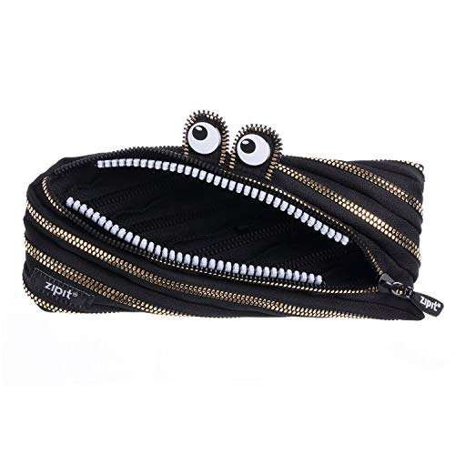 ZIPIT Monster Pencil Case for Kids, Cute Zipper Pouch for Boys Girls and Teens, Stationery Bag for School,Black & Gold 1
