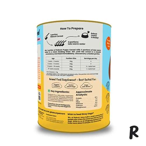ROBUST Puppy Cereal Recipe(Original Recipe) | Daily Food for Puppies & Kittens | with Probiotics & Natural Ingredients | 100% Vegetarian | New Pack (450g) 6