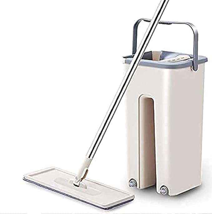 Kinjal Max Flat Mops with Bucket with 360° Floor Cleaning/UPC Upgraded Hands-Free Microfiber Squeeze Pocha/Flat Spin Mop System 360° Flexible Head Mop with 1 Super-Absorbent Microfiber Pads 1