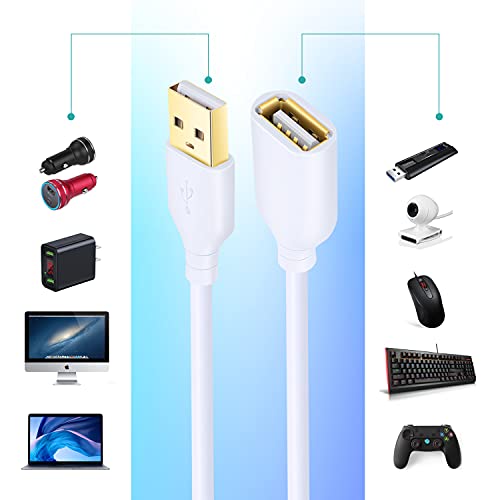 Costyle White USB Extension Cable, 2-Pack USB 2.0 10ft/3m Type A Male to A Female Extension Cord White USB Extender Cable with Gold-Plated Connectors 6