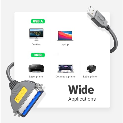 UGREEN 10FT USB to Parallel Port Printer Cable, CN36 Cable Adapter IEEE1284 for Old Printer, Centronics Parallel Converter with Fast Transmission 2