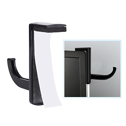 Mudder 4 Pack Monitor Hooks Headphone Headset Hanger Monitor Stand Holder Headset Stick-on Hook, Black 3