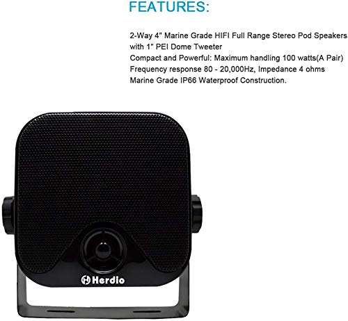 4 Inches Heavy Duty Waterproof Boat Marine Box Outdoor Speakers Surface Mounted for Skid Steer ATV UTV RZR Golf Cart Tractor Powersports Boat Truck Jeep 3