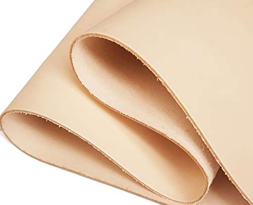 Vegetable Tanned Leather Sheets for Crafts (7-8oz | 3.0mm Thickness) Full Grain Tooling Leather Thick Cowhide Crafting Heavy Weight Leather (Natural-3.0mm,12"x12") 2