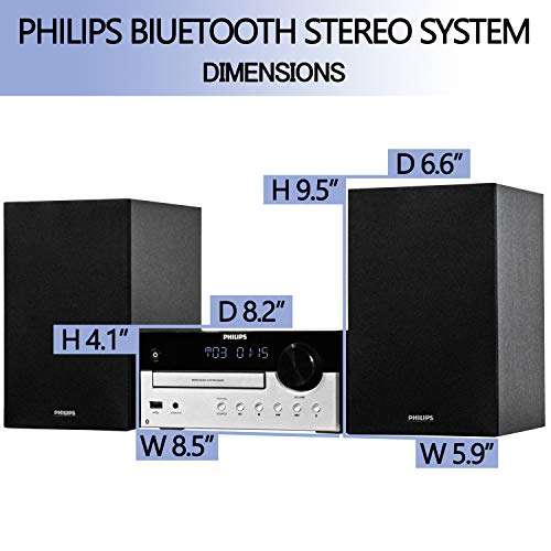 PHILIPS Bluetooth Stereo System for Home with CD Player, MP3, USB, Audio in, FM Radio, Bass Reflex Speaker, 60W, Remote Control Included 6