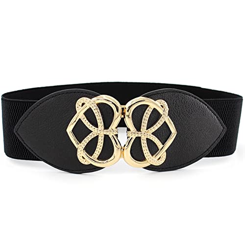 TREXEE Girl's Women's Fashion Metal Stretchable Traditional Western Fashion Dress Belts Waist Belt Belly Chain Metal Waistband Skinny Belt Strap Belt for Dress (BLACK, 1) 1