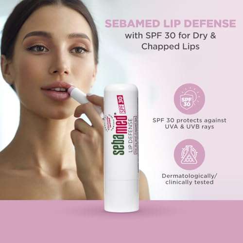 Sebamed Lip Defense Lip balm with SPF 30 + Vit E | Regenerates dry, chapped lips quickly & effectively | Intensive care with Vit E, Jojoba Oil & Chamomile |Dermatologically & clinically tested | For Men & Women | Free from Mineral Oil, Parabens l 4.8 gm 5