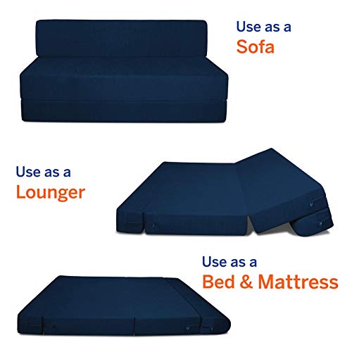 Urban Decor Three Seater Folding Sofa Cum Bed -Folding Out Mechanism - Comfortable for Guest and Kids- | 5' X 6' Feet, Blue 3