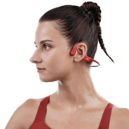 SHOKZ OpenRun - On Ear Bluetooth Bone Conduction Sport Headphones - Sweat Resistant Wireless Earphones for Workouts and Running - Built-in Mic, with Headband(Red) 2