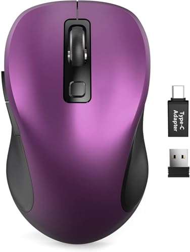 Trueque Wireless Mouse for Laptop, 2.4GHz Ergonomic Computer Mouse with Back & Forward Buttons, 3 Adjustable DPI Levels, 6 Buttons, Optical USB Cordless Mice for Windows PC (Purple, 1 Pack) 1